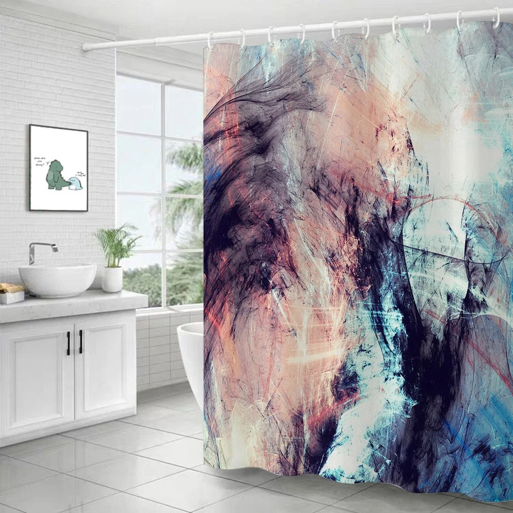 Polyester Abstract Marble Shower Curtain 3D Stripe Printing Colorful Bathroom Curtains Waterproof Fabric Bath Curtain Decor