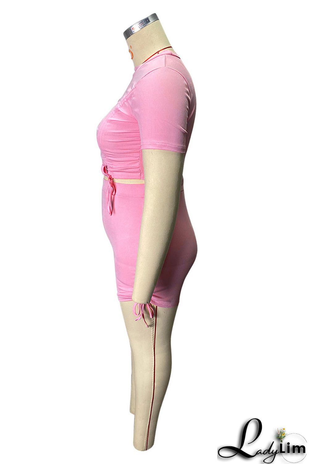 Orange Fashion Casual Solid Draw String Frenulum O Neck Plus Size Two Pieces