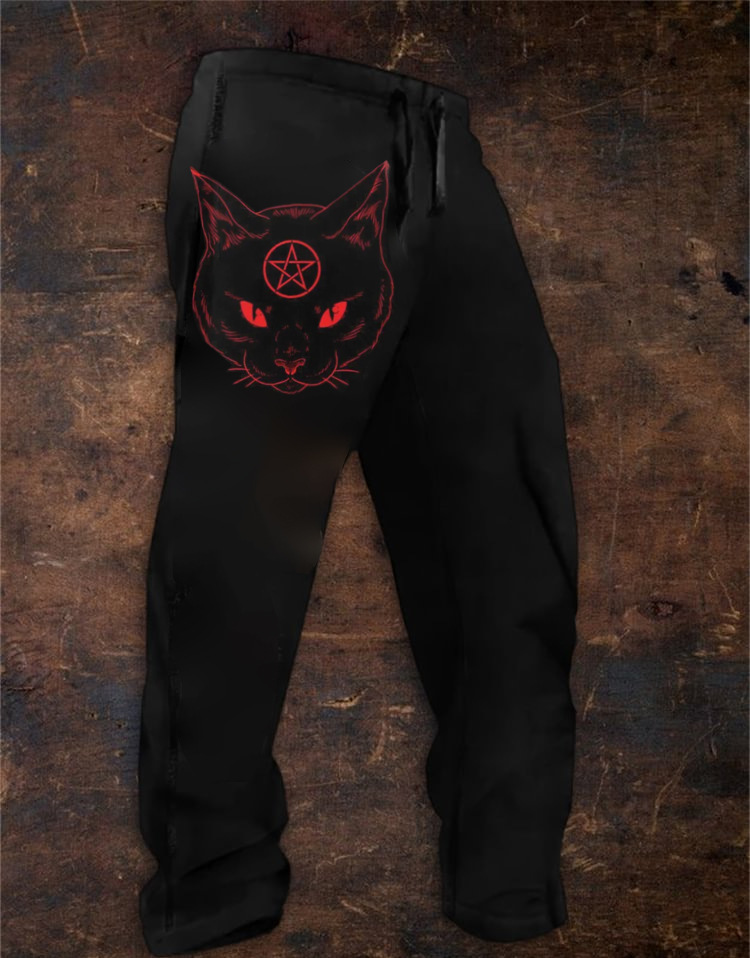 Satan Cat Art Print Track Pants Satan Unisex Casual Sweatpants / Rvogue / Rvogue