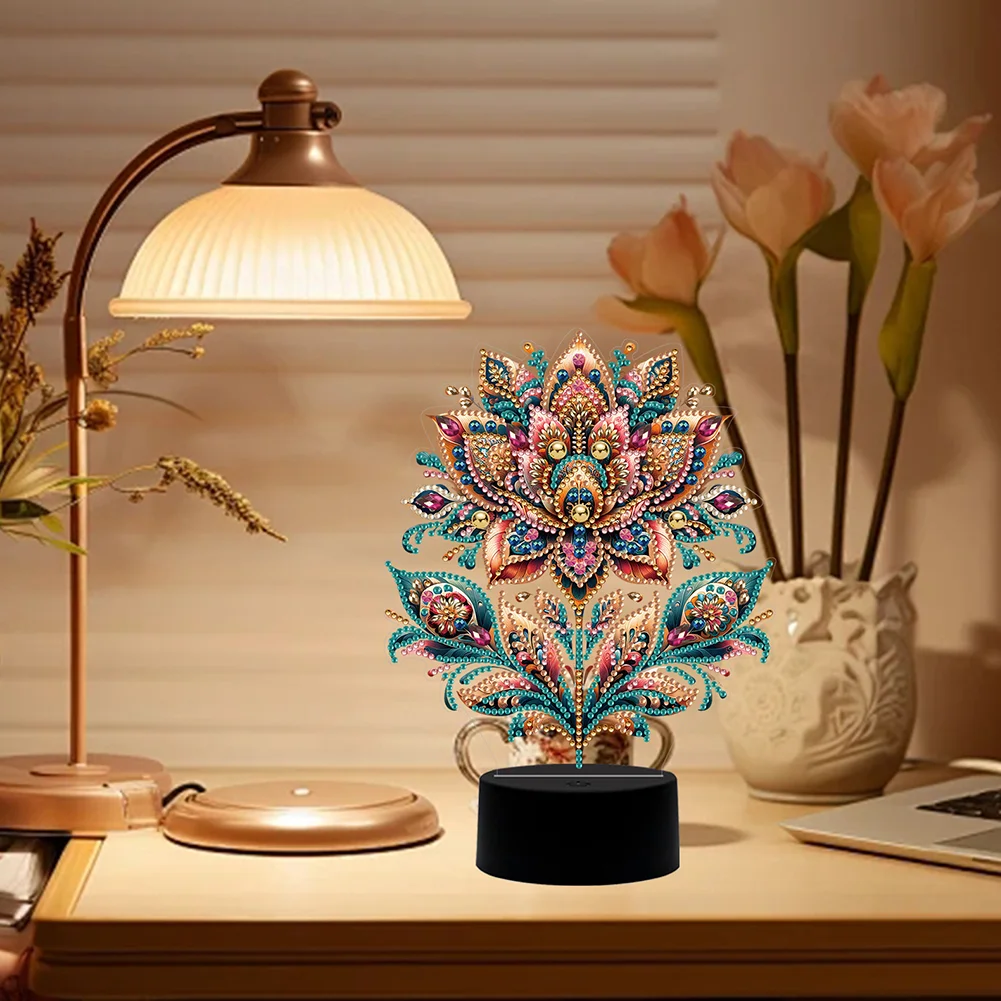 DIY Flower Acrylic Diamond Painting Night Light 5D DIY Diamond Painting Lamp