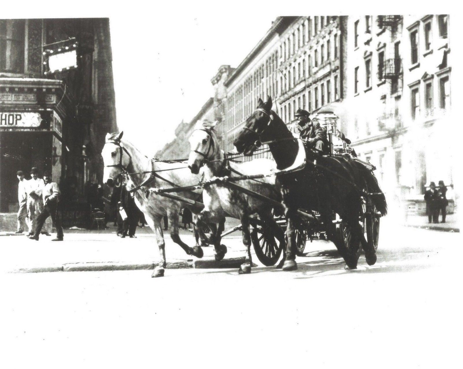 HORSE DRAWN FIRE TRUCK 8X10 Photo Poster painting FIREFIGHTING PICTURE 1890'S TURNING CORNER