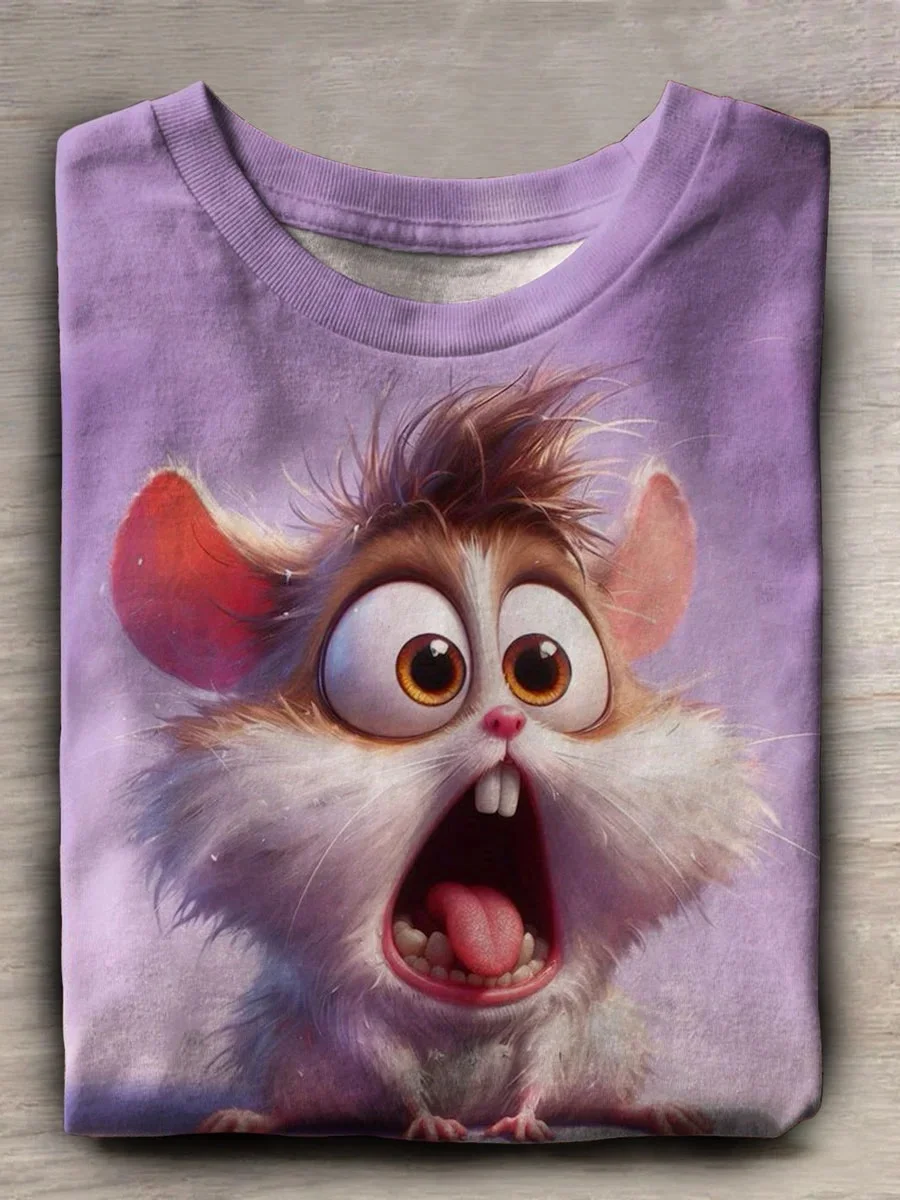 Eagerlys Funny Rat Print Casual T-shirt Eagerlys