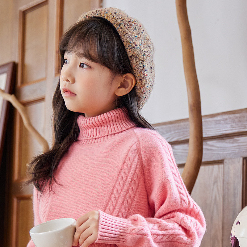 Irregular Cable Knit Pattern Kid's Wool Sweater REAL SILK LIFE