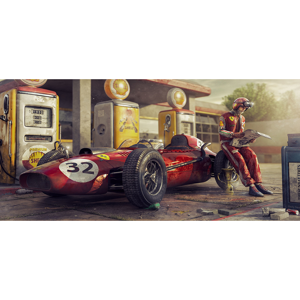 

100*50CM - Round Drill Diamond Painting - Retro Racing Car, 501 Original