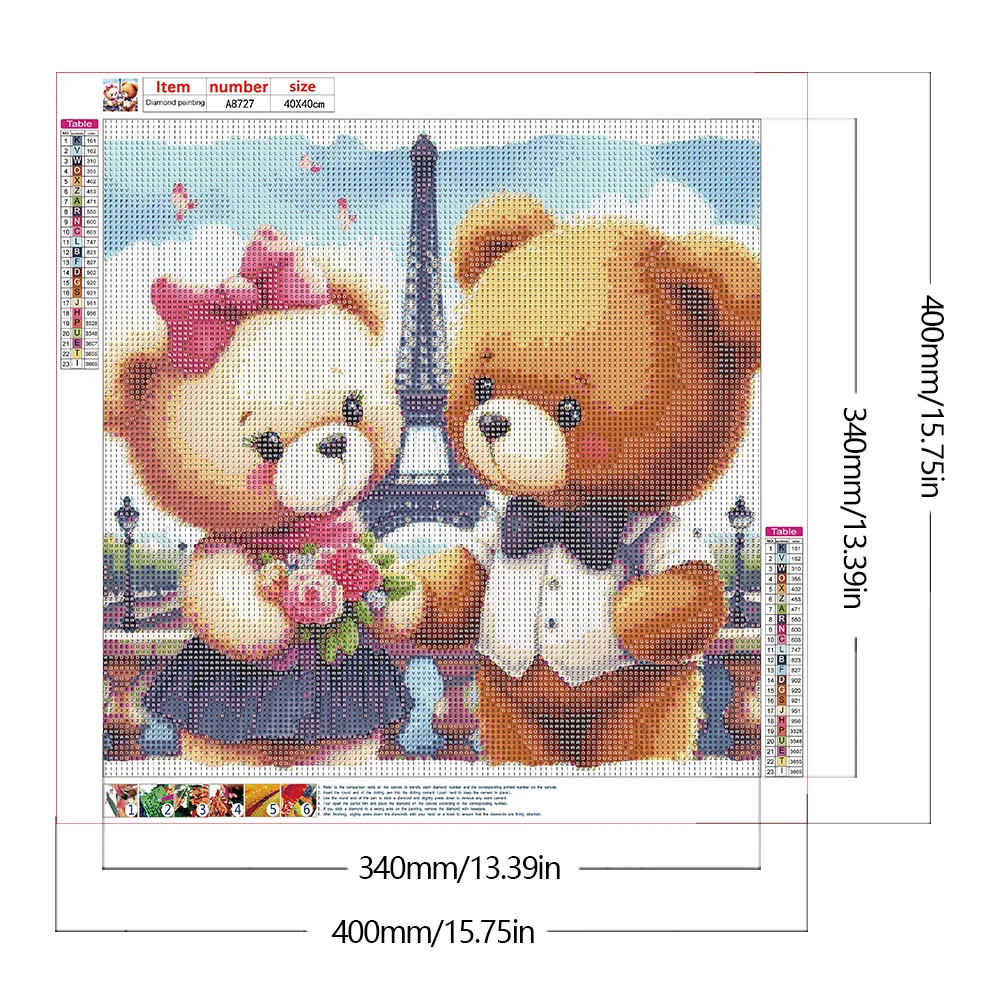 Diamond Painting - Full Round Drill - Couple Bear Eiffel Tower(Canvas|40*40cm)