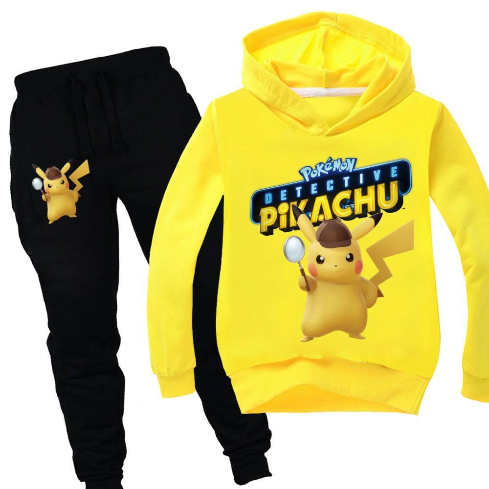 Mayoulove Pokemon Detective Pikachu Print Girls Boys Cotton Hoodie N Sweatpants-Mayoulove
