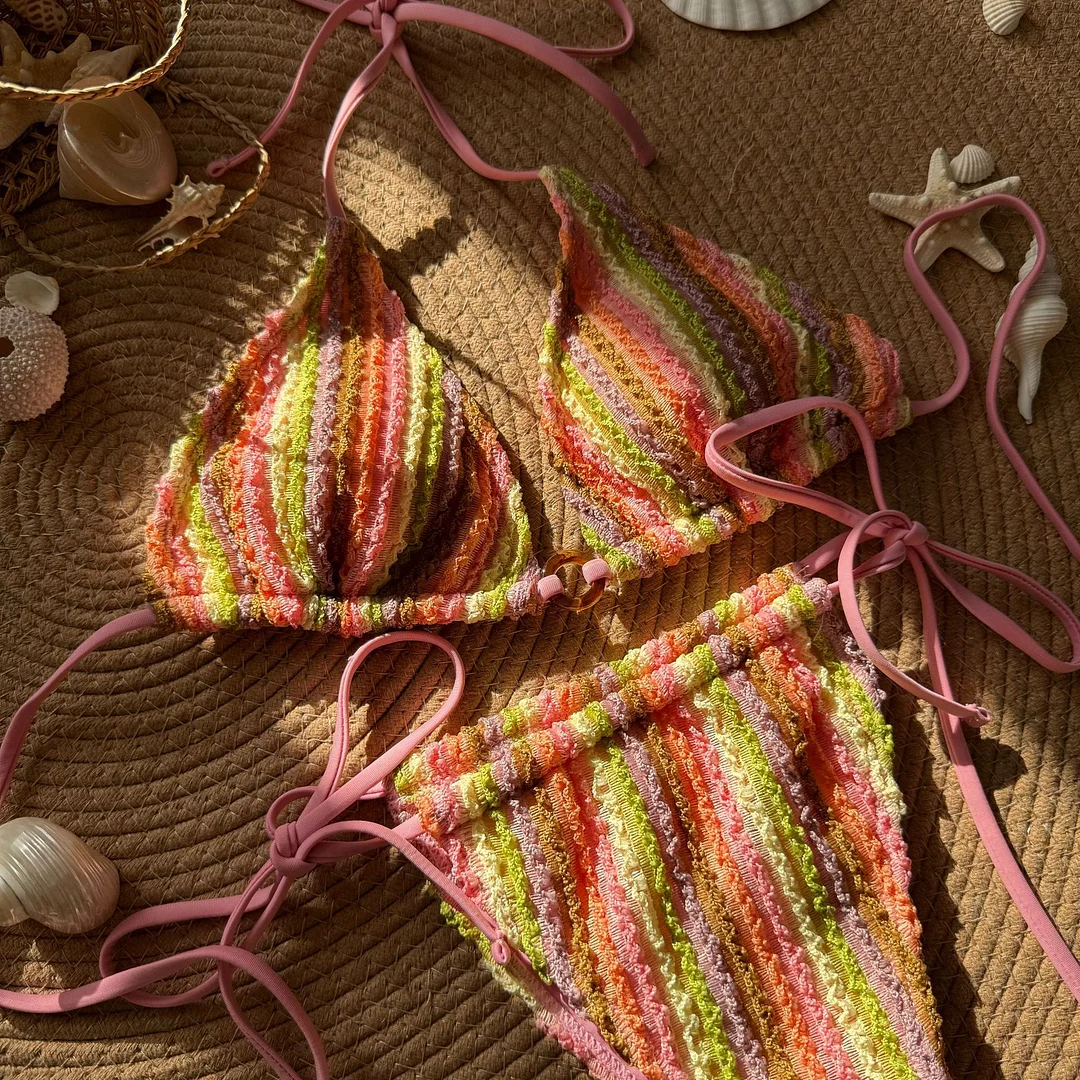 Uveng 2025 New Coloring Of The Flower Sexy Drawstring Strap Swimsuit Bikini