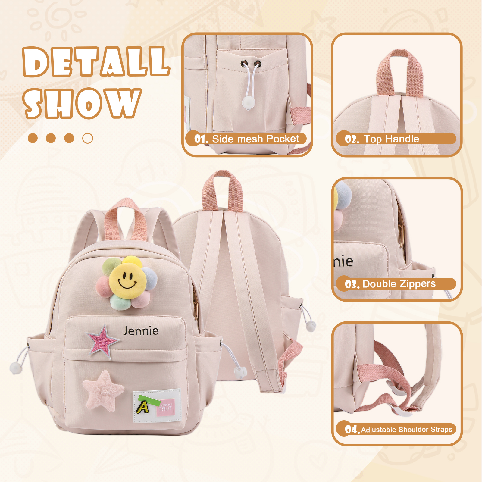 Zaino carino con Nome Personalizzato da Scuola per Studenti/bambini/ragazzi/viaggio 