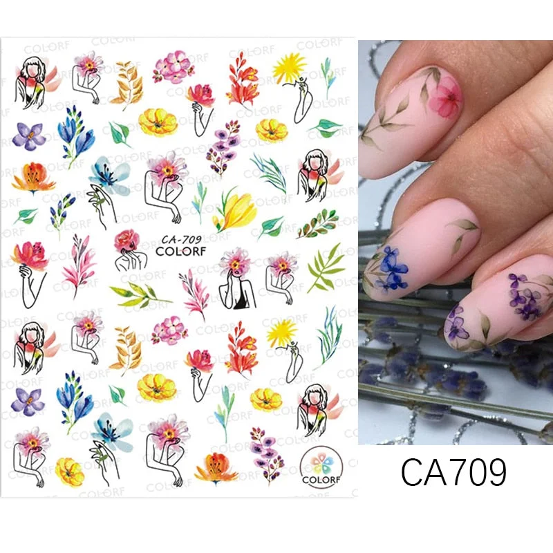 1PC Spring Palm Flowers Leaves 3D Nail Stickers Self-Adhesive Slider Nail Art Decorations Geometry Decals Manicure Accessories-Nail Inspo