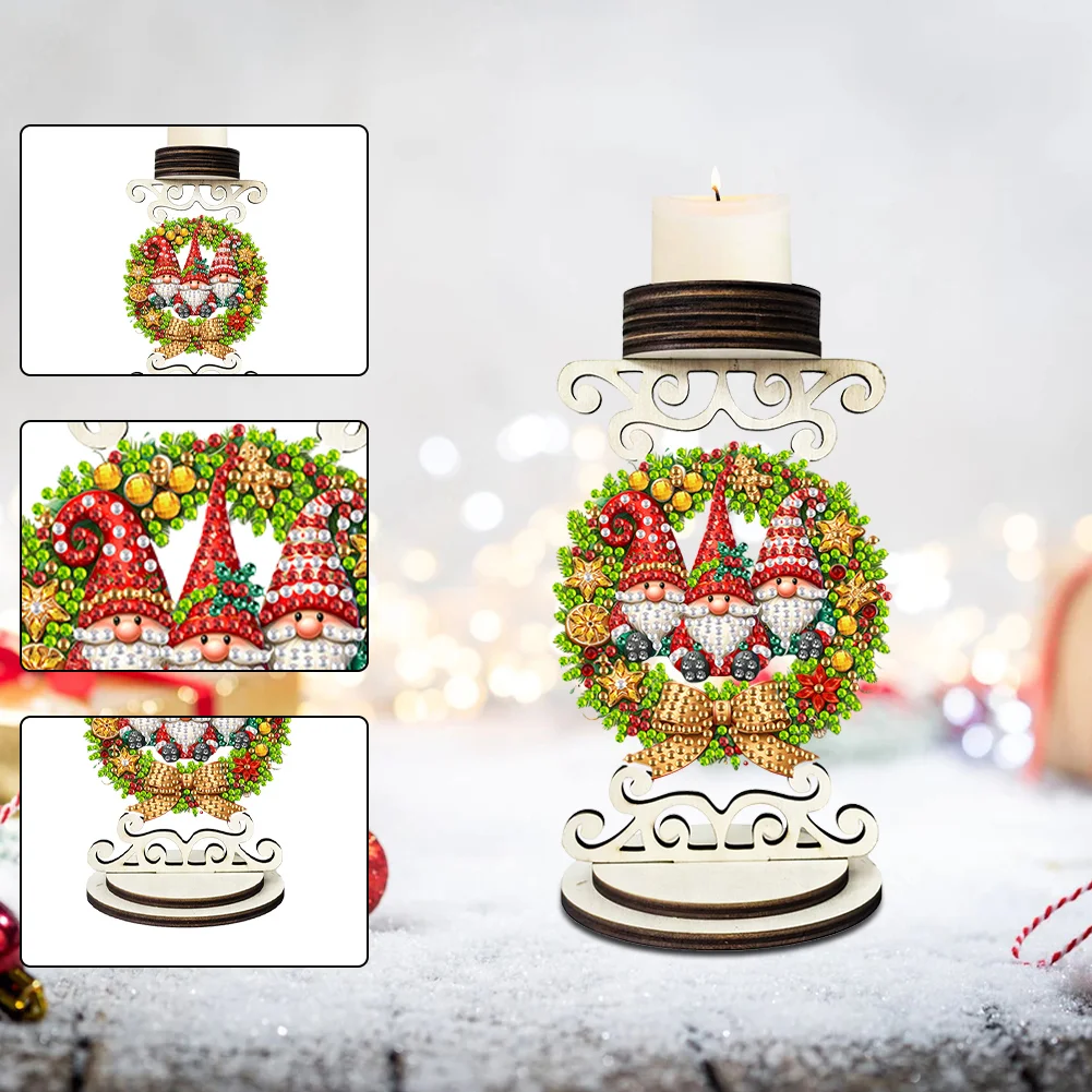 5D DIY Wooden Special Shaped Christmas Gnome Diamond Handmade Candle Holder