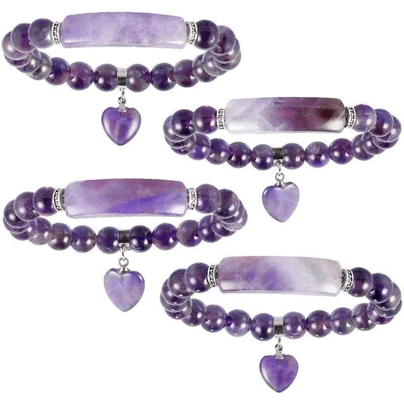 Natural Quartz Love Heart Healing Beads Bracelet
