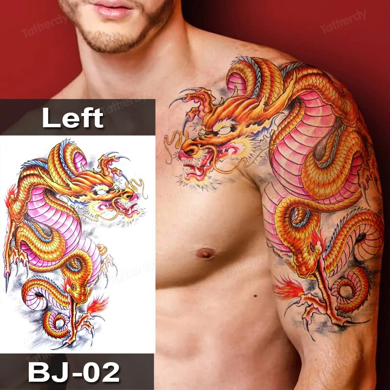 Sdrawing Fox Totem Dragon Waterproof Temporary Tattoos Body Art Arm Shoulder Chest Tattoo Sticker Black Tatouage Men Adult Large