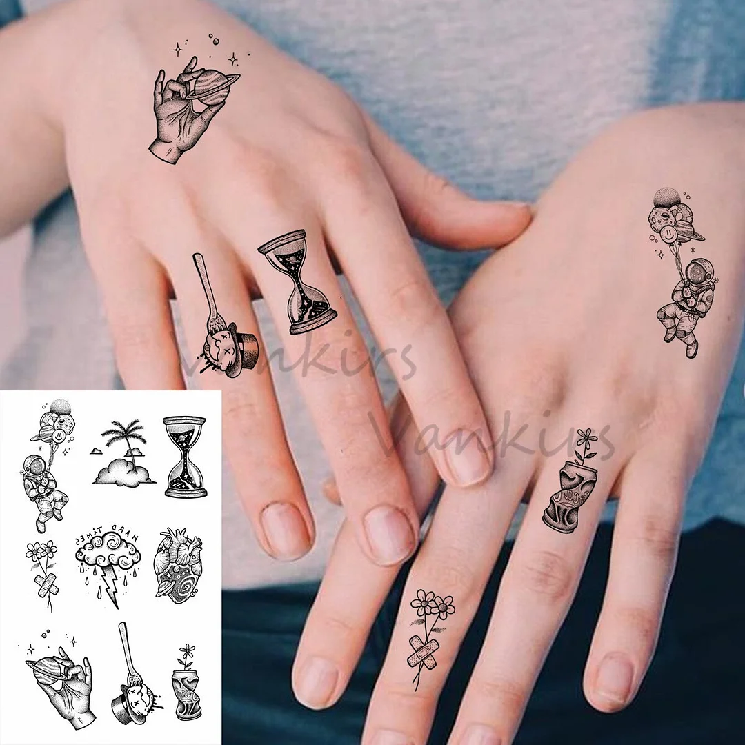 Sdrawing Cloud Coconut Tree Temporary Tattoos For Adults Girls Tiger Flower Compass Mountain Fake Tattoo Sticker Arm Leg Tatoos