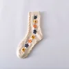 3D Jacquard Flower Cotton Medium Height Women Socks 