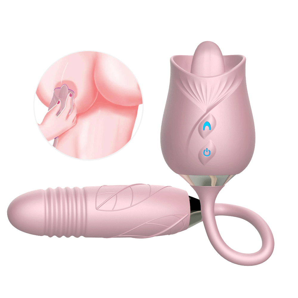 Pink rose toy with bullet vibrator pro, all in one rose toy with licking, vibrating, sucking & dildo functions, 2022 new silicone waterproof rechargeable rose toy
