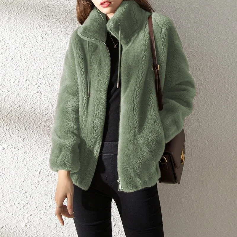 Padded Coat Stand-collar Double-faced Fleece Jacket