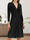Twist V Neck Plain Color A-line Dress, Elegant 3/4 Sleeve Dress For Spring & Fall, Women's Clothing