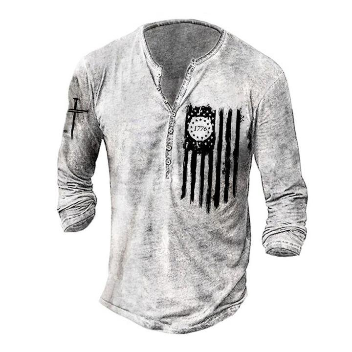 Cross Patriotic 1776 Men's Vintage Henley Shirt-Compassnice®