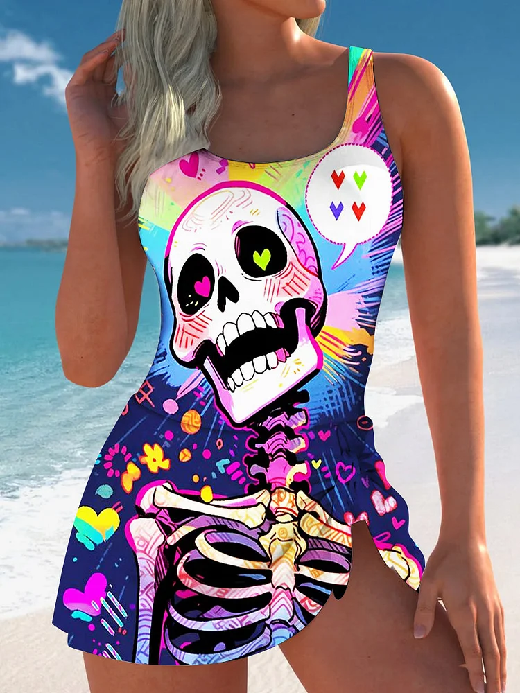 Women's Retro Punk Skull Pattern One-piece Swimsuit