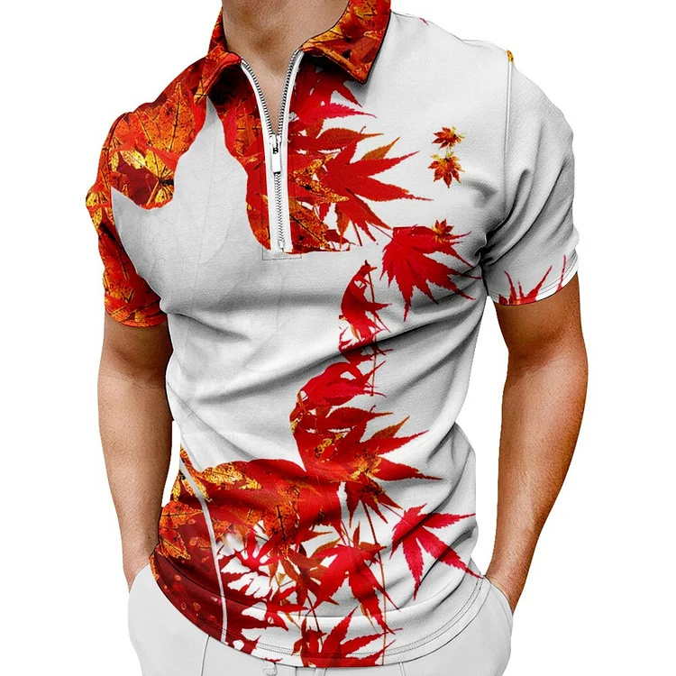 BrosWear Fashion Men's Coconut Tree Casual Short Sleeve Polo Shirt