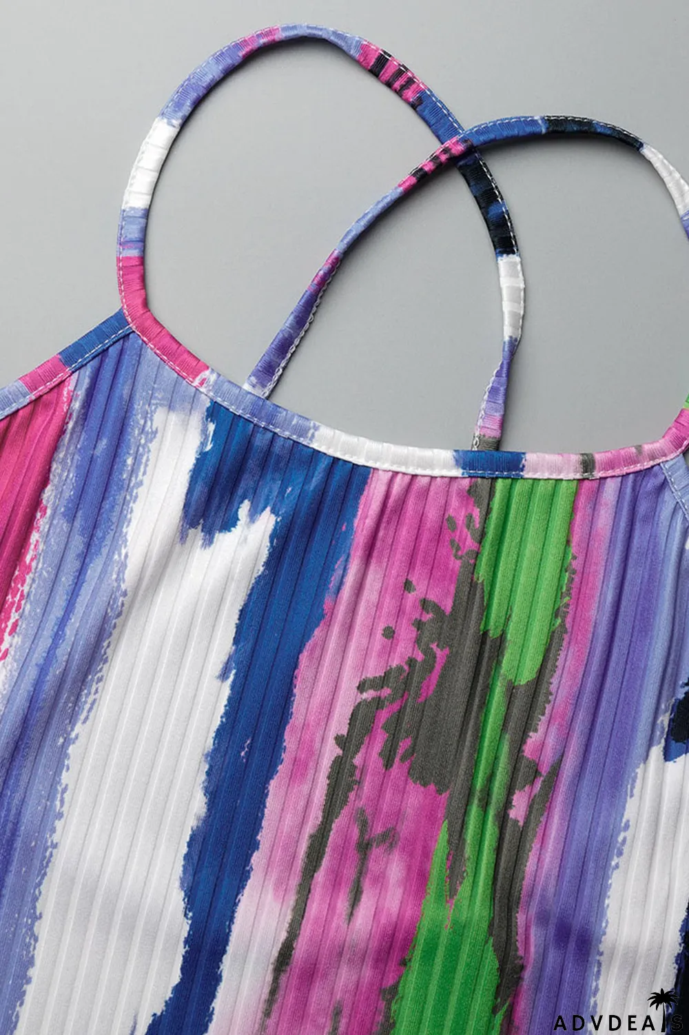 Purple Sexy Striped Print Patchwork Spaghetti Strap Sling Dress Dresses