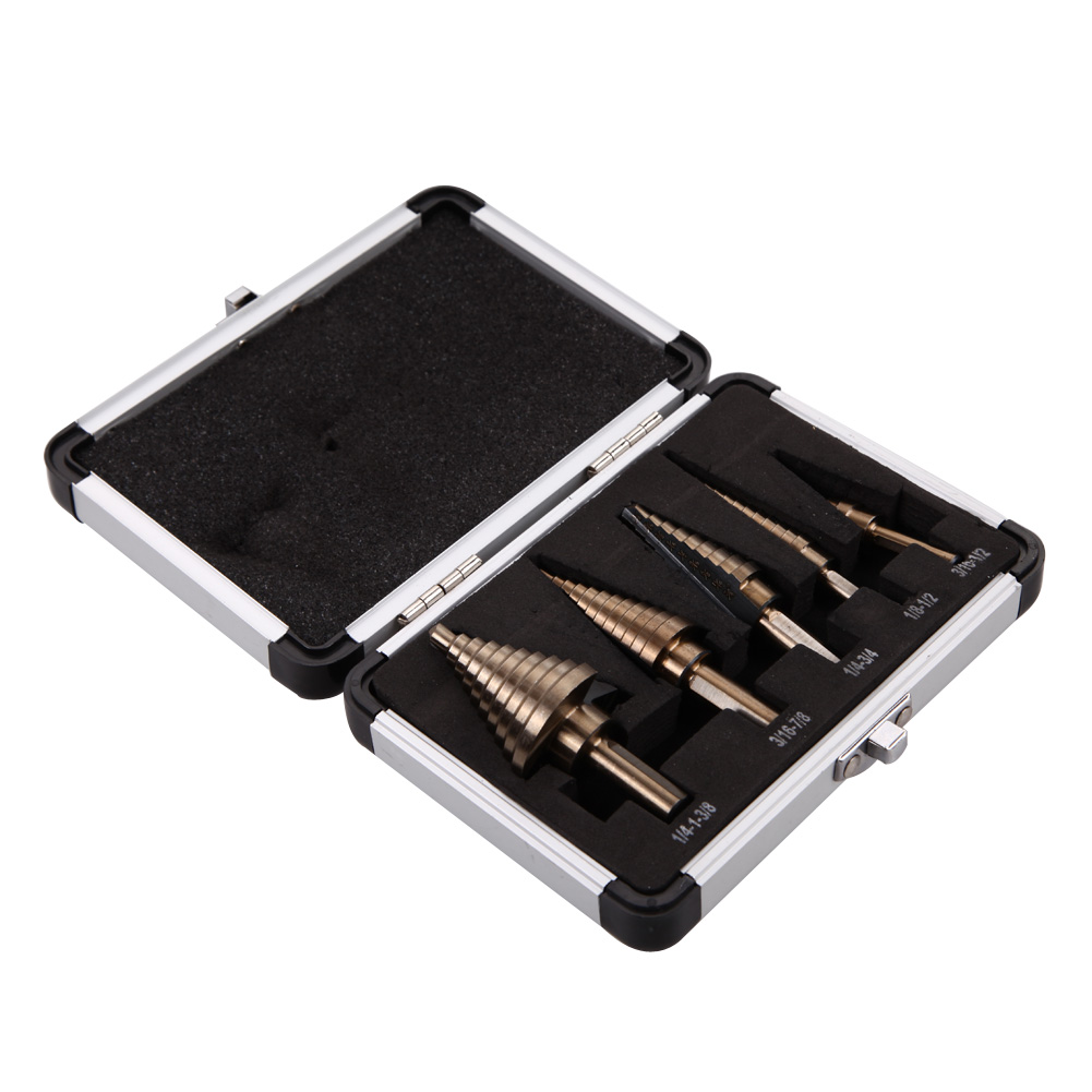 

5PCS HSS COBALT MULTIPLE HOLE 50 Sizes STEP DRILL BIT SET w/ Aluminum Case, 501 Original