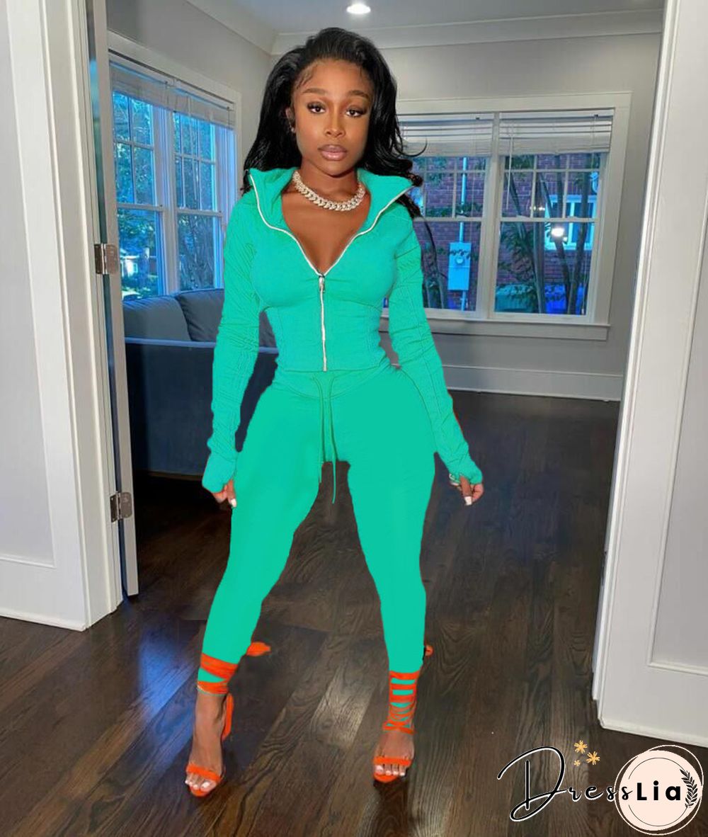 Sportswear Long Sleeve Jacket Pencil Pants Set