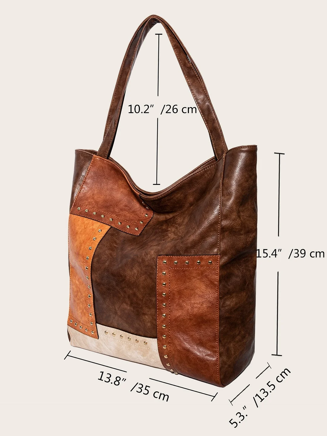 Vintage fashion rivet color matching shoulder tote bag