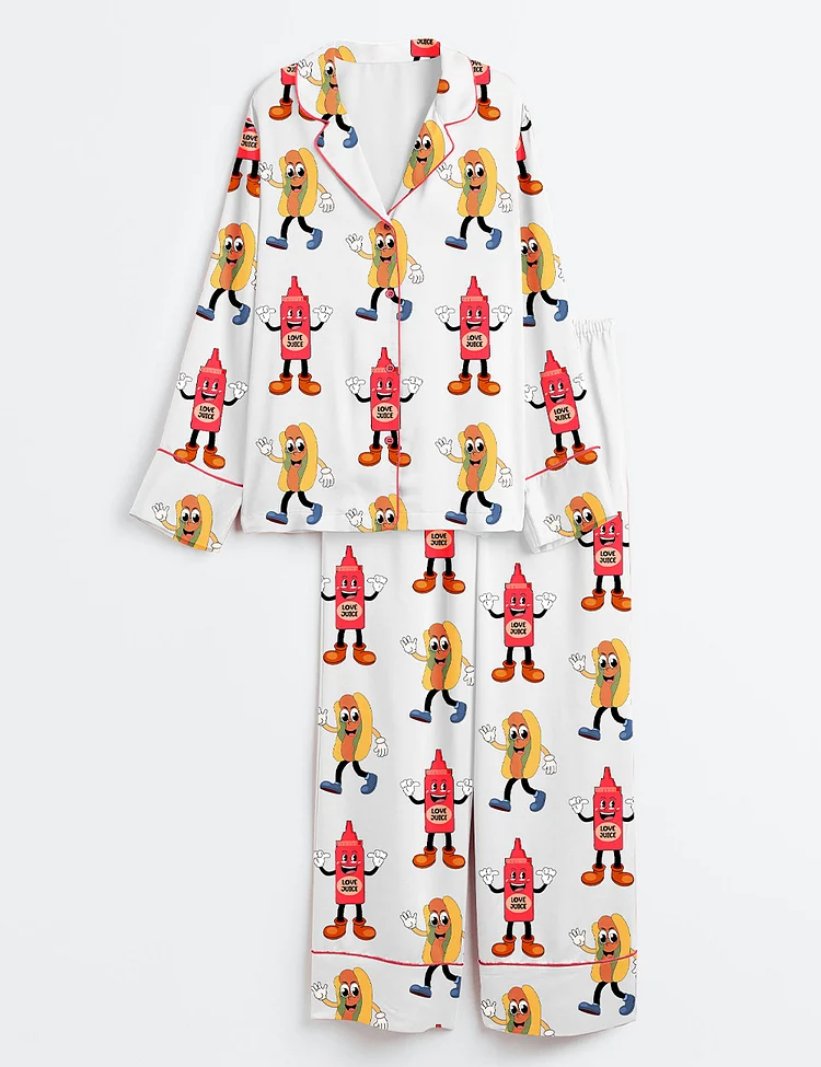 Women&rsquo;s I Squirt On Juicy Wieners Raunchy Adult Humor Print Long Sleeve Satin Pajama Set