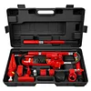 4 Ton Porta Power Kit,16-Pcs Portable Hydraulic Multifunctional Jack with Oil Hose,Auto Body Frame Repair Kit with Storage Case,Hydraulic Ram for Car Truck Repair, 8000 Lbs Capacity, Red (4 Ton)