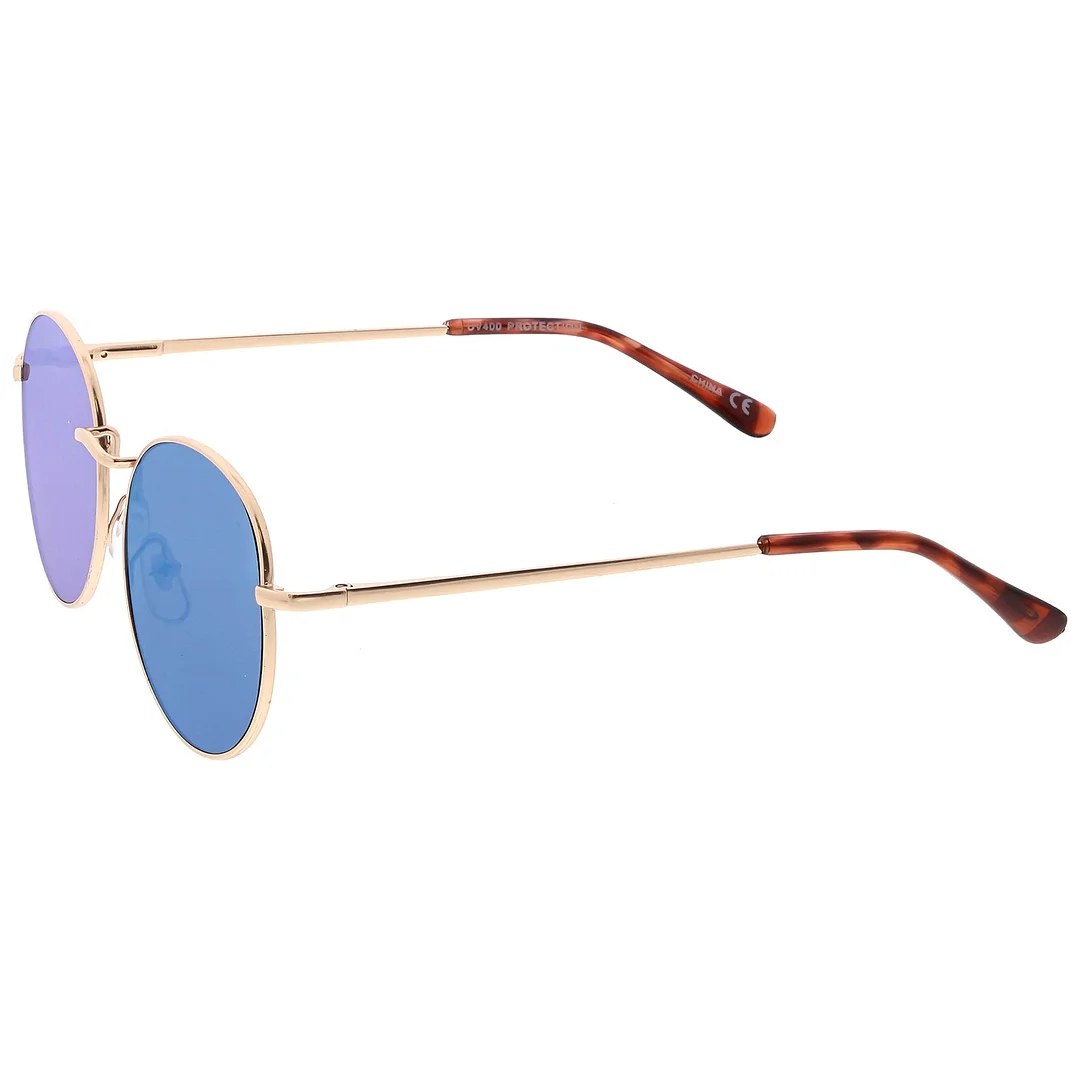 Classic Slim Metal Round glasses With Color Mirrored Flat Lens 50mm