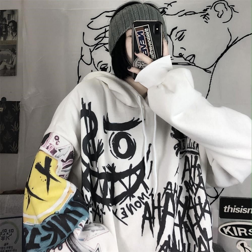 Gothic Japan Cartoon Hip Hop Hoodies Sweatshirt Oversize Women Spring Autumn Funny Punk Hoodie Tops Females Clothes Jacket Girl