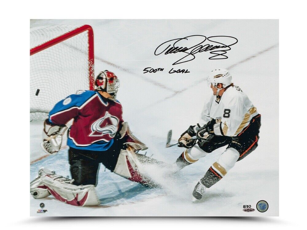 Teemu Selanne Signed Autographed 16X20 Photo Poster painting 500th Goal Inscribed Ducks /50 UDA