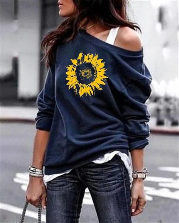 Sunflower One Shoulder Stylish Women Daily Fashion Fall Tops