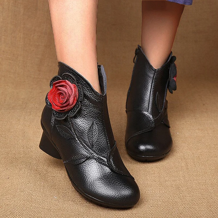 Handmade Women Genuine Leather Cotton Shoes Woman Low Heels Ankle Boots QueenFunky