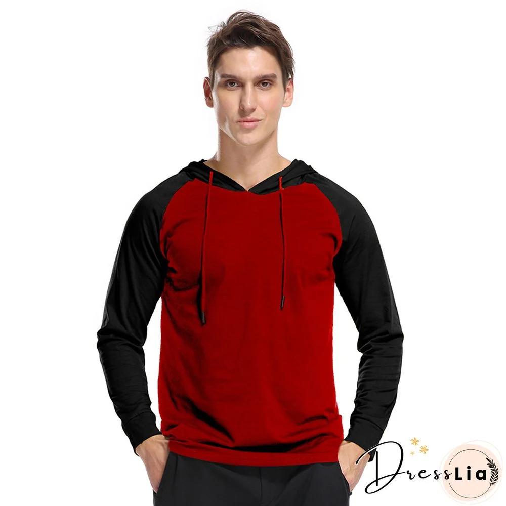 Men Patchwork Long Sleeve Hooded Sweatshirt