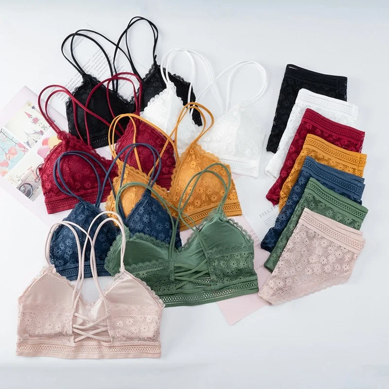 Women Lace Bra Sets Seamless Underwear Backless Vest Sexy Panties Padded Female Intimates Bralette Lingerie Ultrathin Briefs