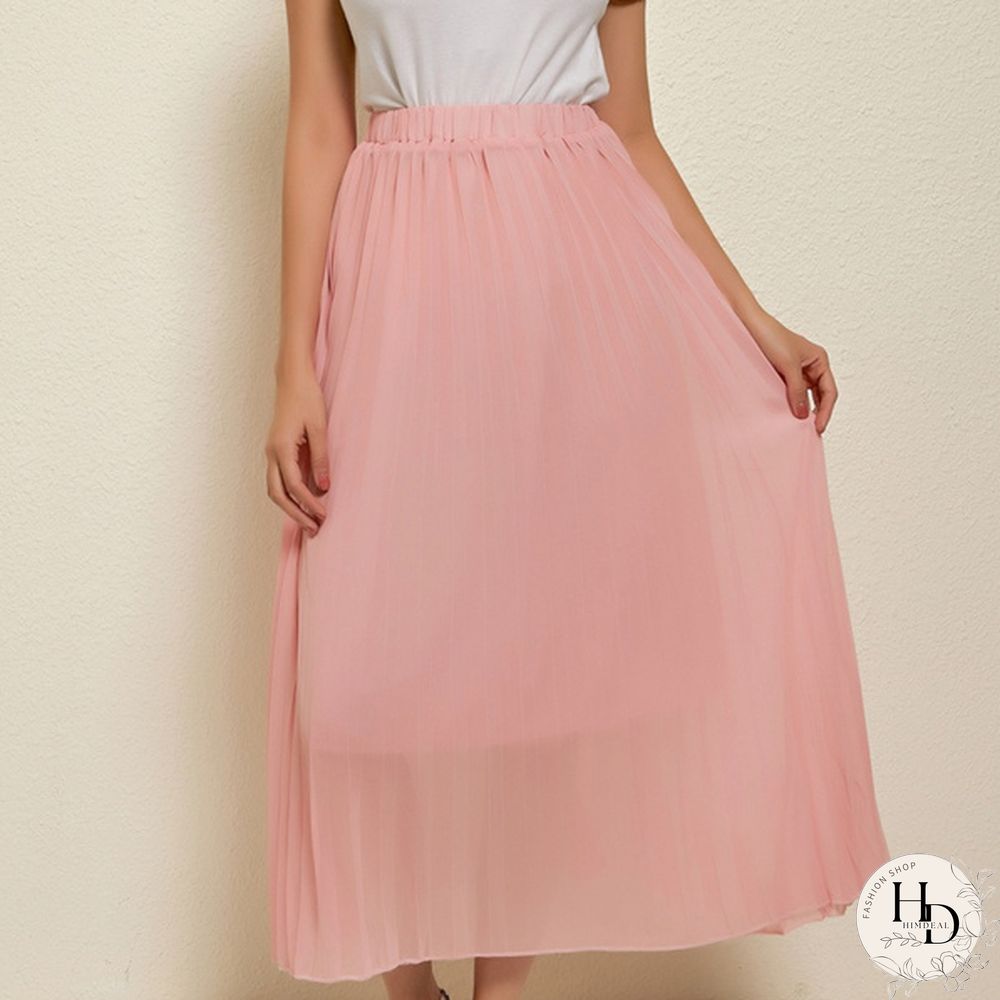 Summer New Fashion Women's Skirt One Size Multicolor Solid Pleated Skirt