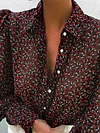 V-Neck Puff Sleeves Button Leopard Print Blouses&Shirts Tops