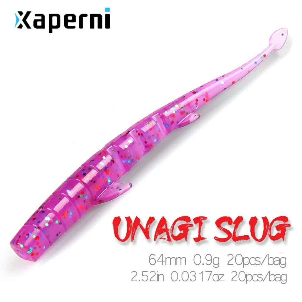Xaperni UNAGI Slug 20pcs 64mm0.9g Fishing Artificial Soft Lures Silicone Bass Pike Minnow Swimbait Jigging Plastic Baits Worm