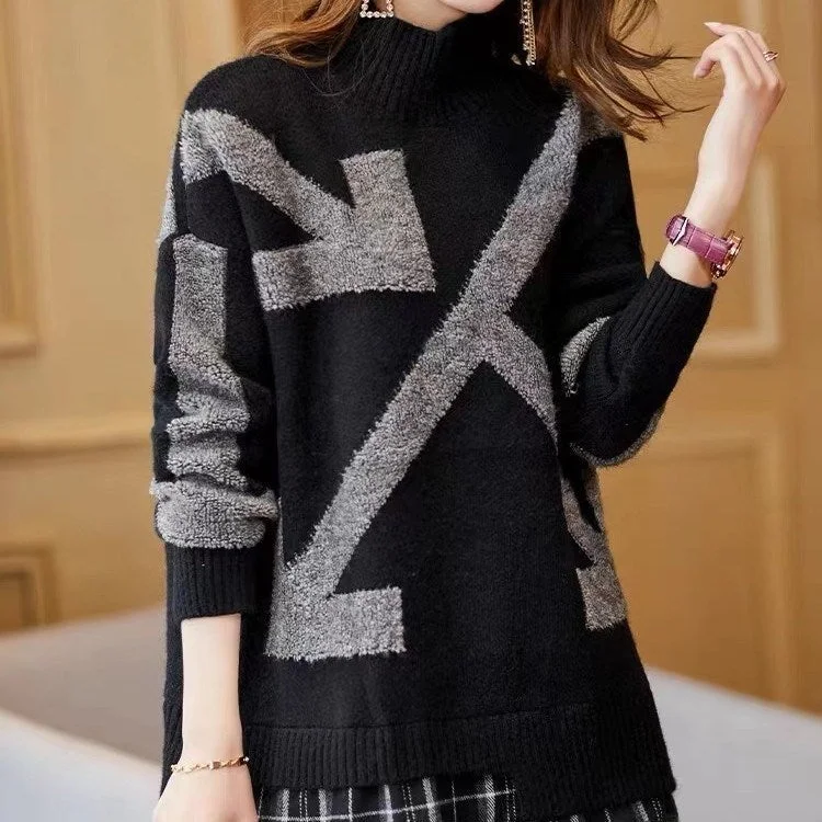 Half-Neck Fake Two-Piece Sweater Thickened Loose Slim Stitching Coat