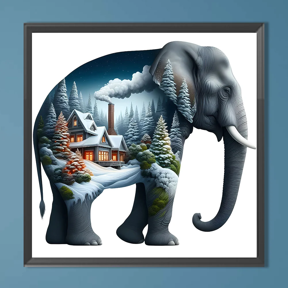 Diamond Painting - Full Round Drill - Elephant Silhouettes(Canvas|30*30cm)