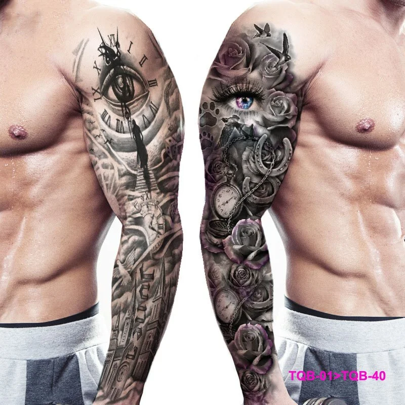Large Arm Sleeve Tattoo The Dragon Tiger Waterproof Temporary Tatoo Sticker Full Skull Totem Tatto