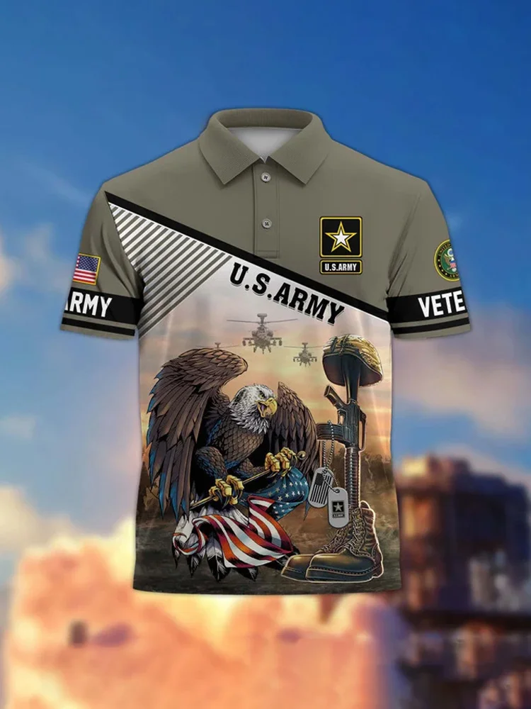 Men's Casual Independence Day Us Army Print V-neck T-shirt