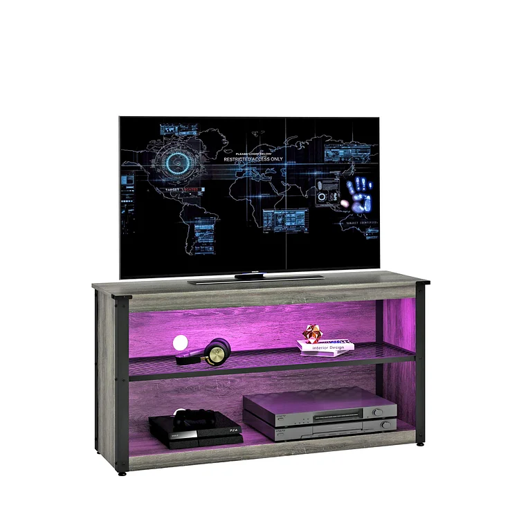 Bestier Gaming TV Stand with LED Lights Gaming Bedroom Entertainment Center Small TV Stand for 50 Inch TV Small Spaces Game Console Mesh Shelf 20 Light Modes,44 Inch Rustic