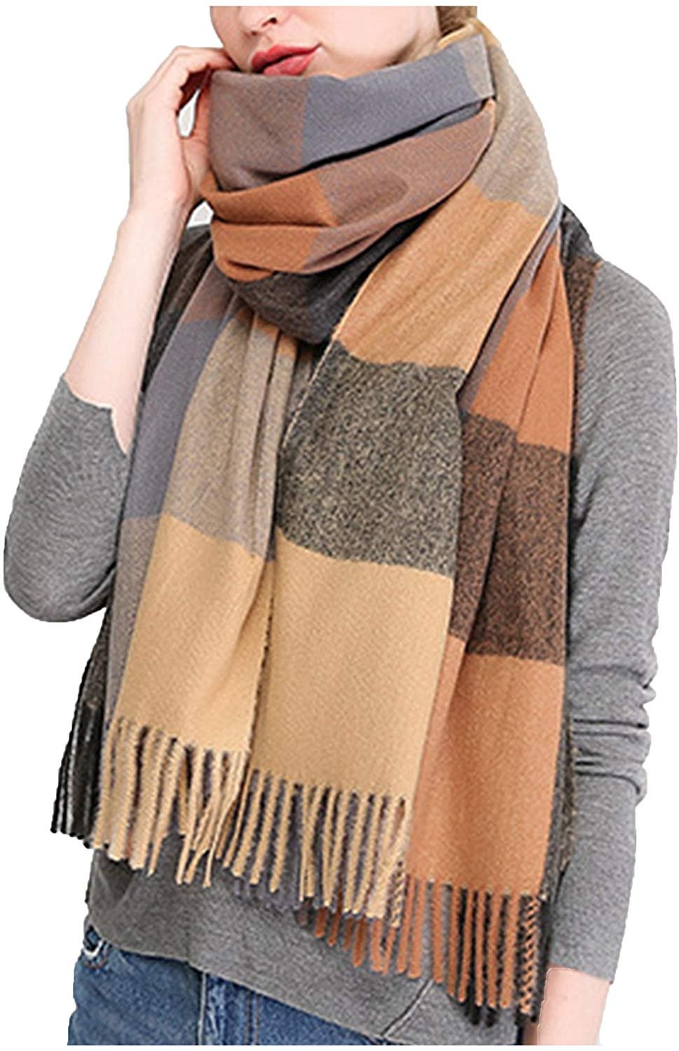 Women's Fashion Scarves Long Shawl Winter Thick Warm Knit Large Plaid Scarf