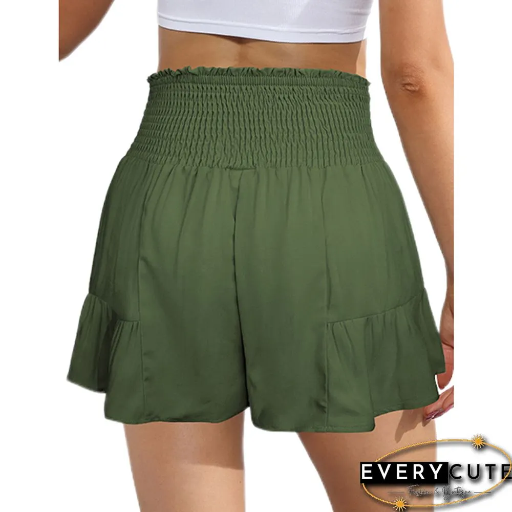 Green Ruffle Hem Tie Waist Wide Leg Culotte