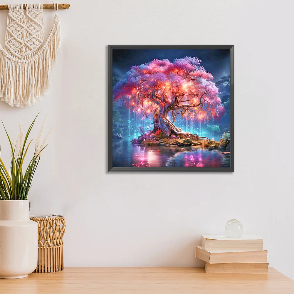 Diamond Painting - Full Round Drill - Fluorescent Lake Tree(Canvas|30*30cm)
