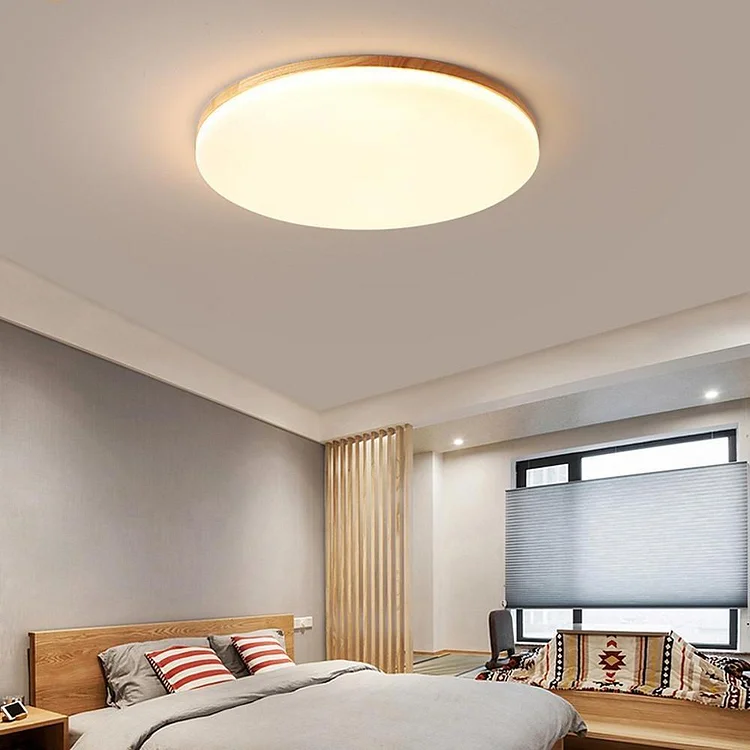 Circular Minimalist Flush Mount Dining Room Light Bamboo Acrylic LED Ceiling Lights - Appledas
