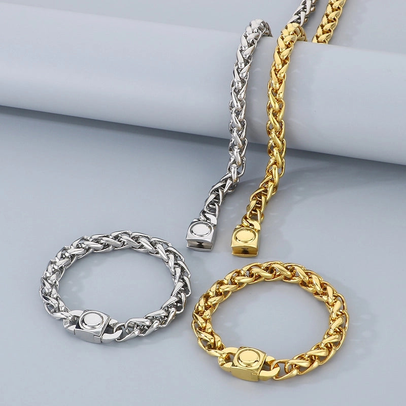 Fashion Stainless Steel 10mm Basket Chain Woven Chain Casting Buckle Necklace